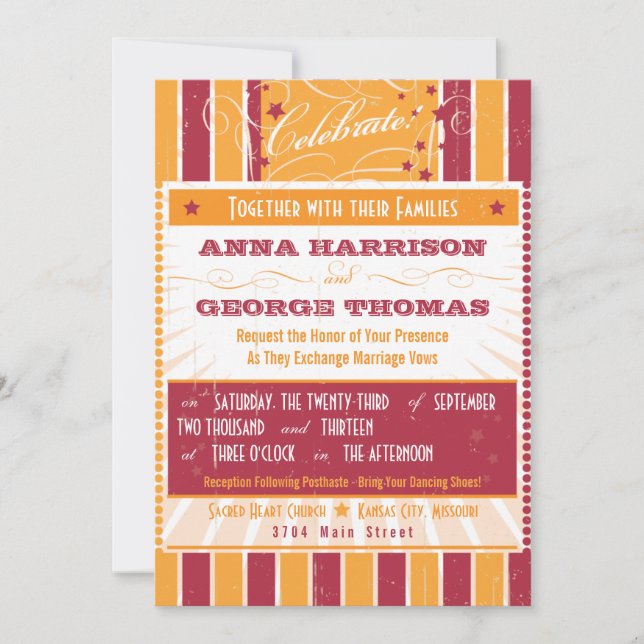 Rustic Poster: Pink & Orange Custom Wedding Invitation (Front)