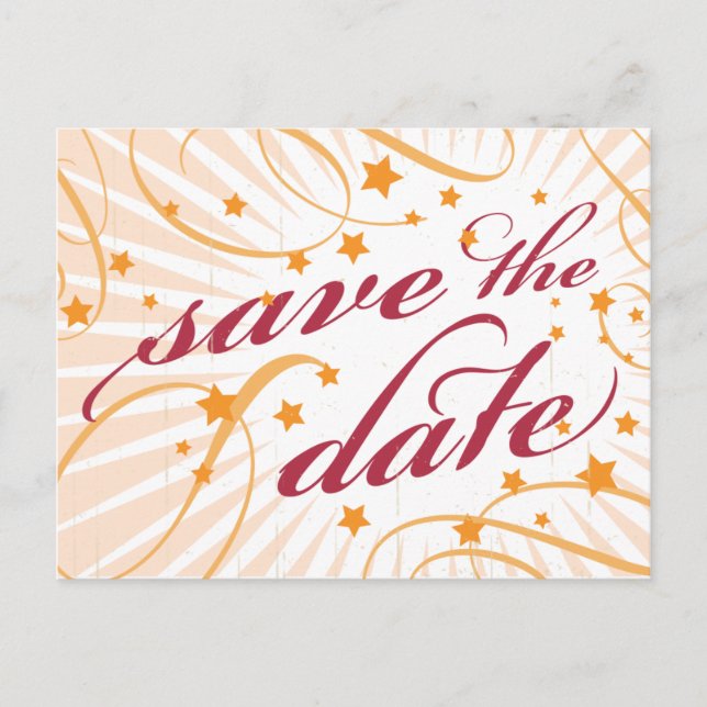 Rustic Poster: Pink & Orange Save the Date Announcement Postcard (Front)