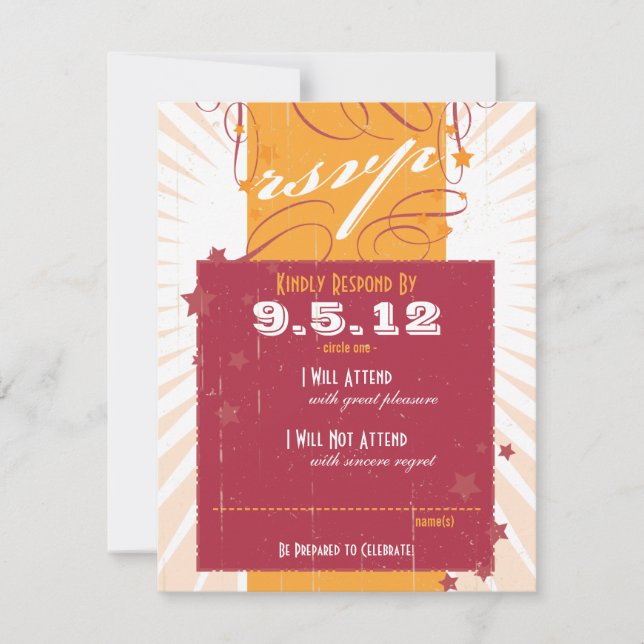 Rustic Poster: Pink & Orange Wedding RSVP Card (Front)