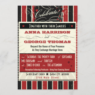 Rustic Poster: Red & Black Custom Wedding Invitation