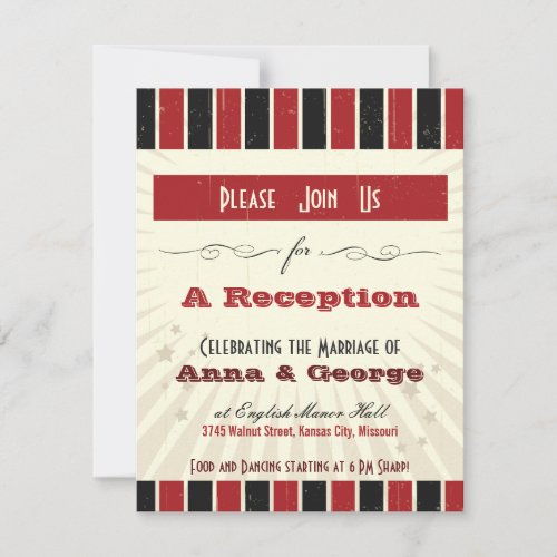 Rustic Poster: Red &amp; Black Reception Only Invitation