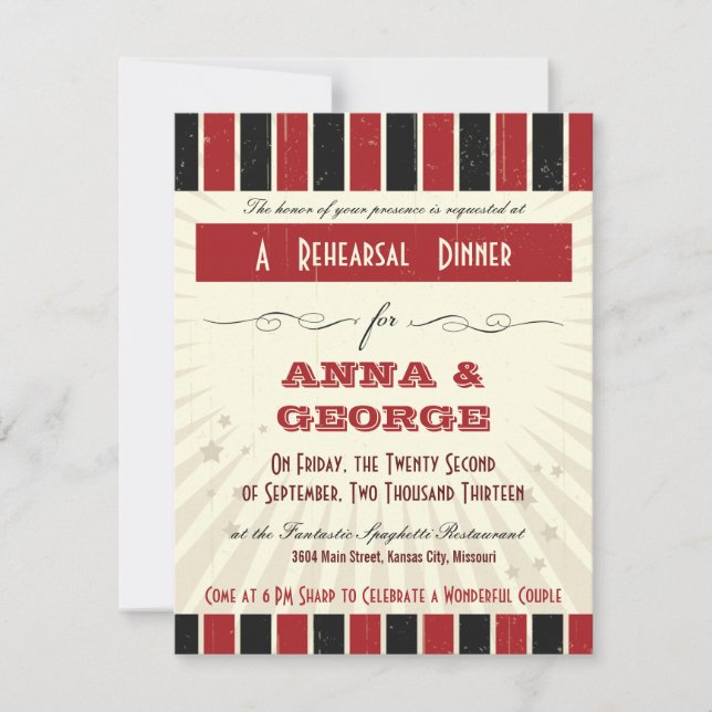 Rustic Poster: Red & Black Rehearsal Dinner Invitation (Front)