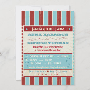 Rustic Poster: Red, White & Blue Custom Wedding Invitation