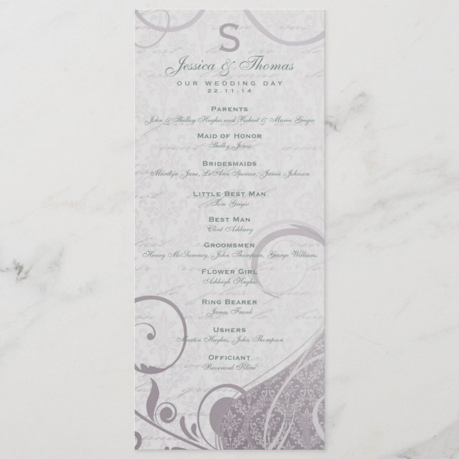 Rustic Poster: Subtle Teal Purple Wedding Program (Front)
