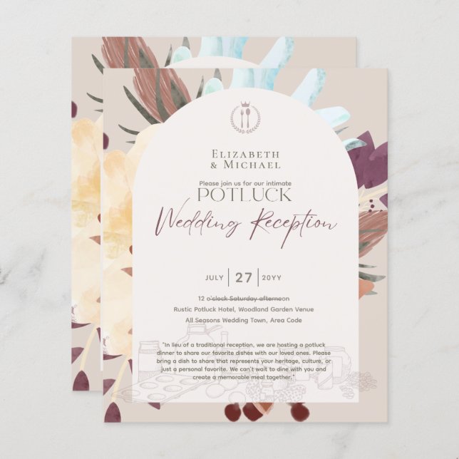 Rustic POTLUCK Wedding Invitation Template Guide (Front/Back)