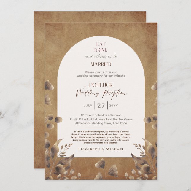 Rustic POTLUCK Wedding Reception Template Invite F (Front/Back)
