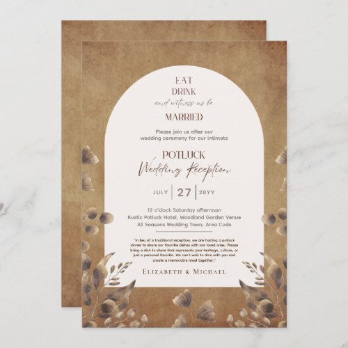 Rustic POTLUCK Wedding Reception Template Invite F