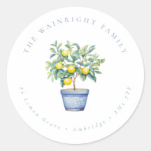 Rustic Potted Lemon Tree Family Return Address