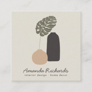 Rustic pottery decor plants boho beige interiors square business card