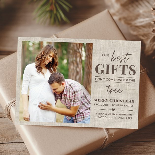 Pregnancy christmas card - Pink Dramatic personalized gifts for you Rustic pregnancy announcement christmas card
