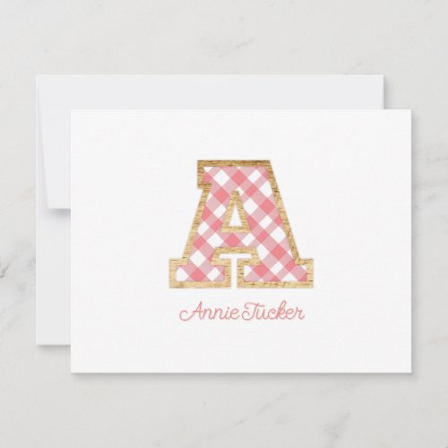 Rustic  Preppy A Pink Gingham on Wood Girly Note Card