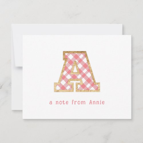 Rustic  Preppy A Pink Gingham on Wood Girly Note Card