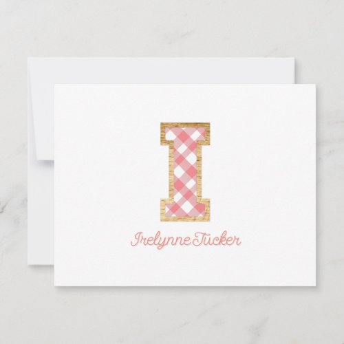 Rustic  Preppy I Pink Gingham on Wood Girly Note Card