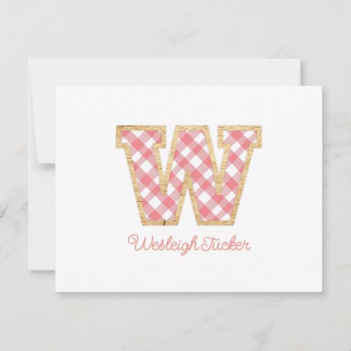 Rustic  Preppy W Pink Gingham on Wood Girly Note Card