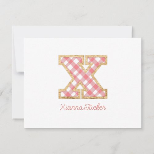Rustic  Preppy X Pink Gingham on Wood Girly Note Card