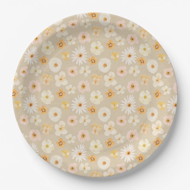Rustic Pressed Flowers Paper Plates (Front)