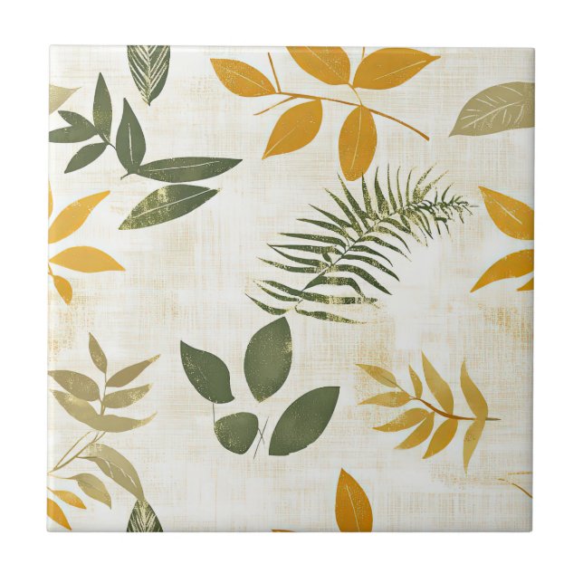 Rustic Pressed Leaves Pattern –Autumn Botanical 12 Ceramic Tile (Front)