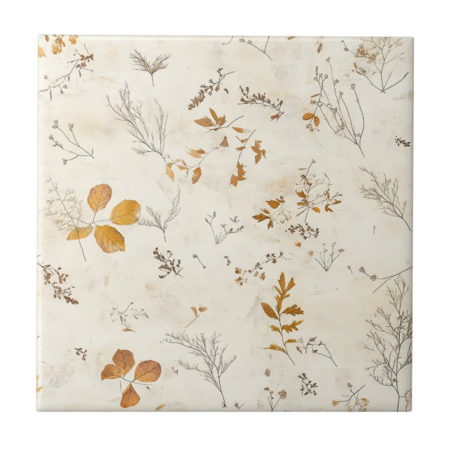 Rustic Pressed Leaves Pattern –Autumn Botanical 13 Ceramic Tile (Front)