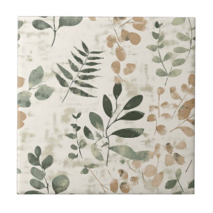 Rustic Pressed Leaves Pattern –Autumn Botanical 15 Ceramic Tile
