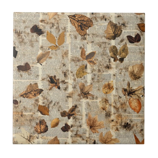 Rustic Pressed Leaves Pattern –Autumn Botanical 16 Ceramic Tile (Front)