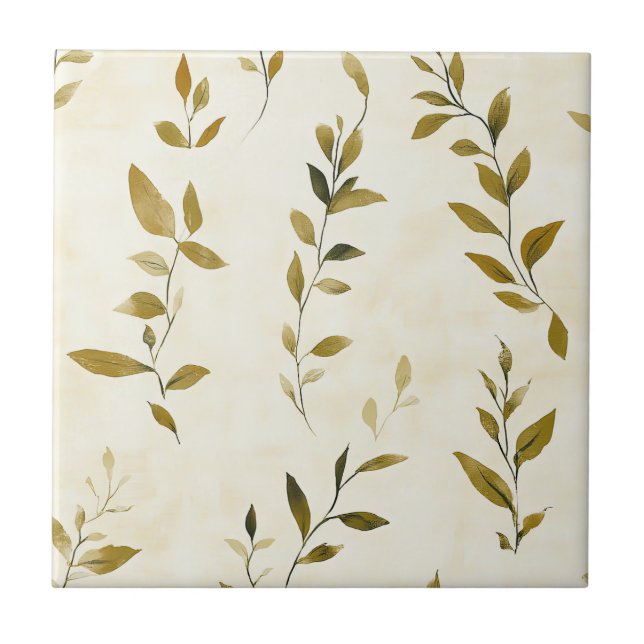 Rustic Pressed Leaves Pattern – Autumn Botanical 2 Ceramic Tile (Front)