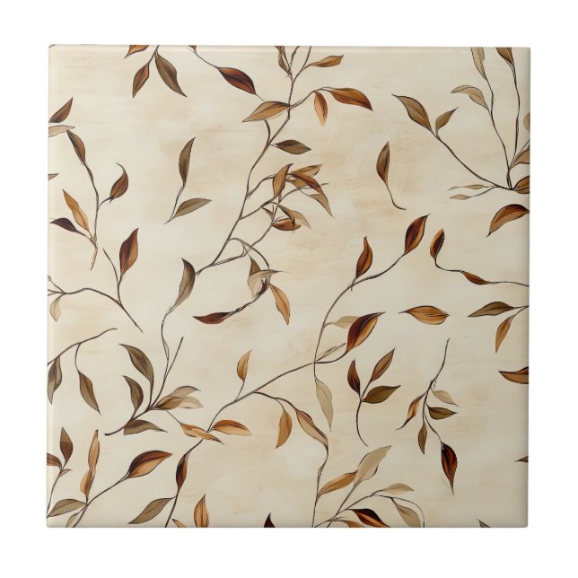Rustic Pressed Leaves Pattern – Autumn Botanical 3 Ceramic Tile (Front)