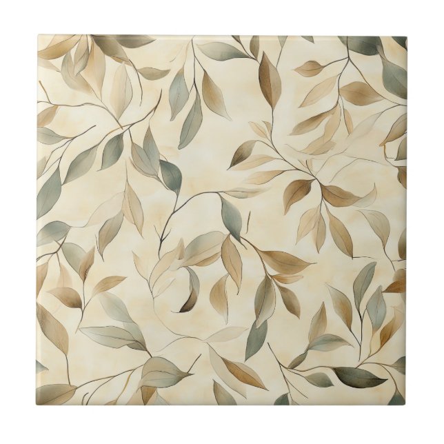Rustic Pressed Leaves Pattern – Autumn Botanical 4 Ceramic Tile (Front)