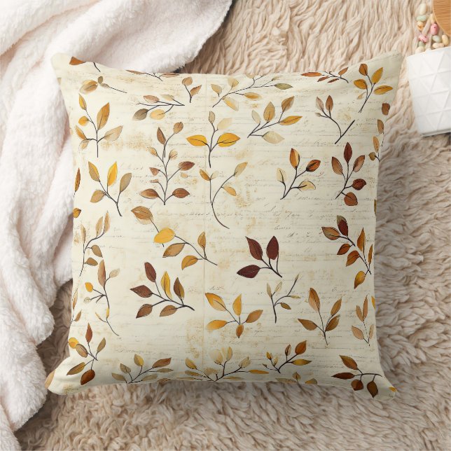 Rustic Pressed Leaves Pattern – Autumn Botanical 5 Throw Pillow (Blanket)
