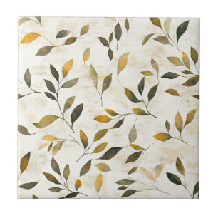 Rustic Pressed Leaves Pattern – Autumn Botanical 6 Ceramic Tile