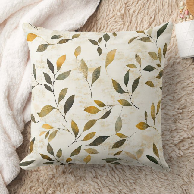 Rustic Pressed Leaves Pattern – Autumn Botanical 6 Throw Pillow (Blanket)