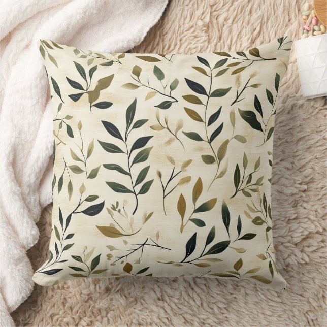 Rustic Pressed Leaves Pattern – Autumn Botanical Throw Pillow (Blanket)