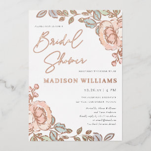 Rustic Pretty Watercolor Floral Bridal Shower Foil Invitation