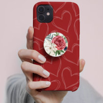 Rustic Pretty Watercolor Red White Flowers Floral PopSocket