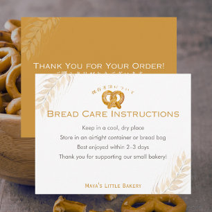 Rustic Pretzel Wheat Bakery Care Instructions Thank You Card