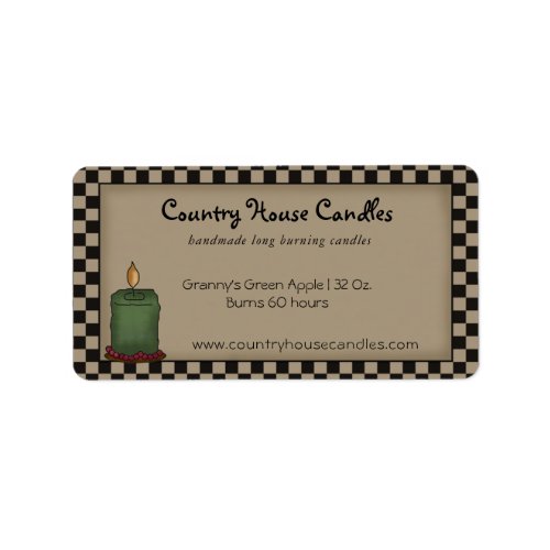 Rustic Primitive Candle Checked Country Candle  Label