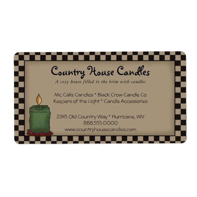 Rustic Primitive Candle Checked Country  Label (Front)