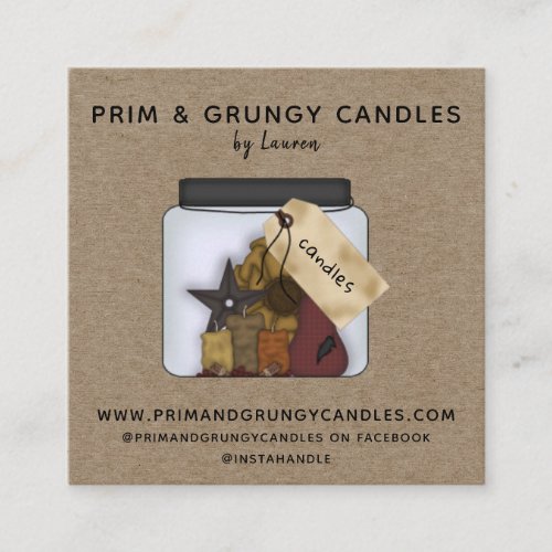 RUSTIC PRIMITIVE COUNTRY GRUBBY CANDLE SQUARE BUSINESS CARD