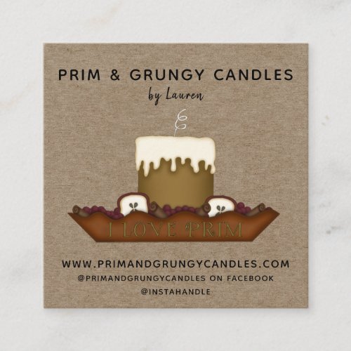 RUSTIC PRIMITIVE COUNTRY GRUBBY CANDLE SQUARE BUSINESS CARD