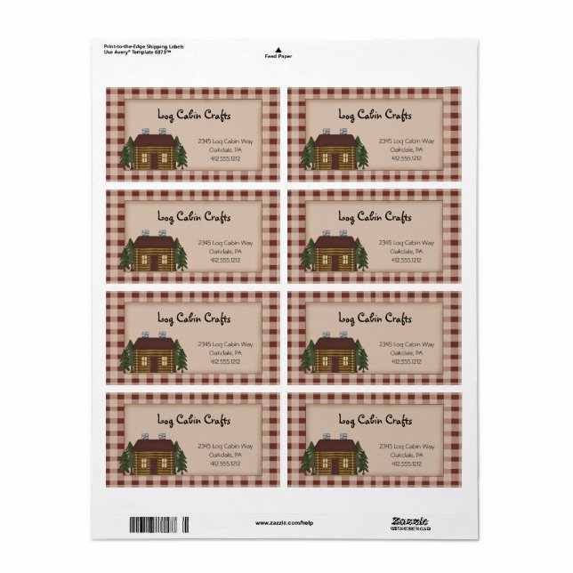 Rustic Primitive Country Homespun Log Cabin Ship Label (Full Sheet)