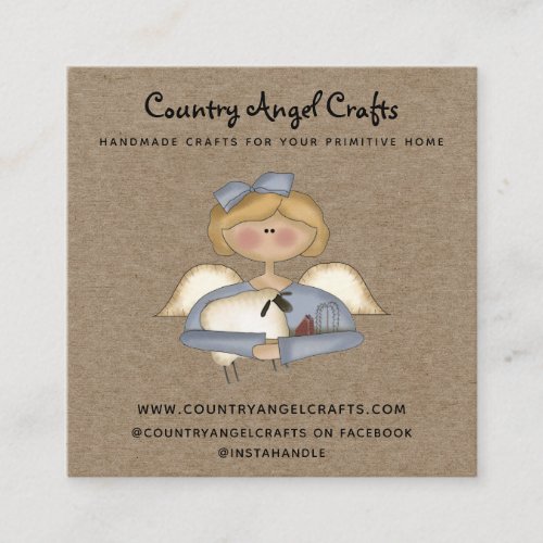 Rustic Primitive Country Kraft Angel Square Business Card