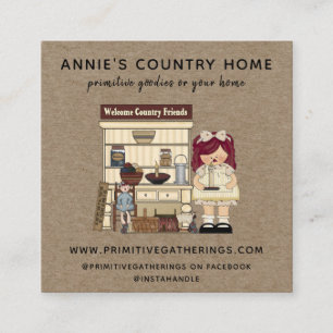 RUSTIC PRIMITIVE COUNTRY KRAFT SQUARE BUSINESS CARD