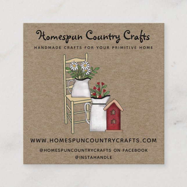 Rustic Primitive Country Kraft  Square Business Card (Front)