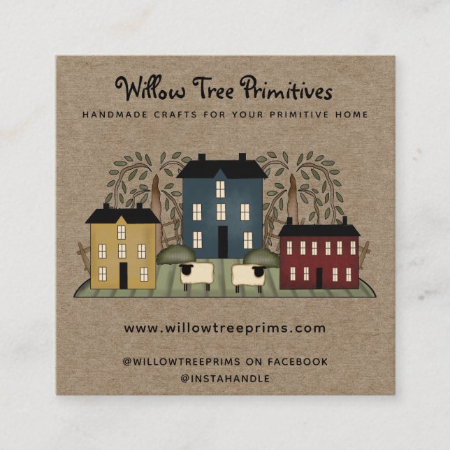 Rustic Primitive Country Kraft  Square Business Card (Front)
