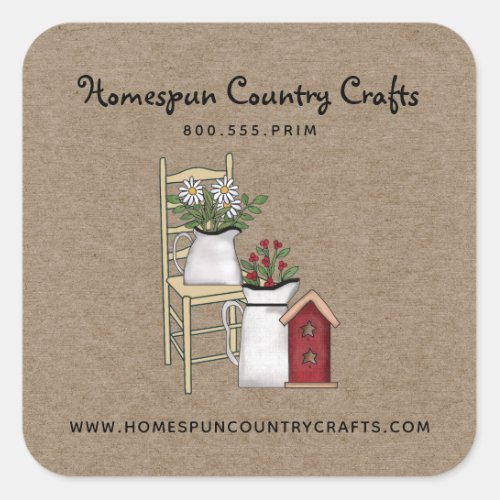 Rustic Primitive Country Kraft  Square  Square Sticker