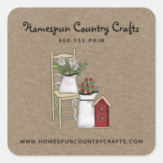 Rustic Primitive Country Kraft Square Sticker