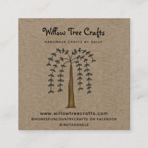Rustic Primitive Country Kraft Willow Tree Square Business Card