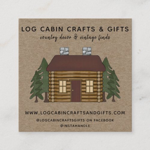 RUSTIC PRIMITIVE COUNTRY LOG CAIN ON KRAFT SQUARE BUSINESS CARD
