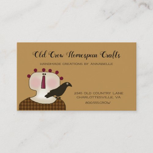 Rustic Primitive Country Primitive Doll and Crow  Business Card