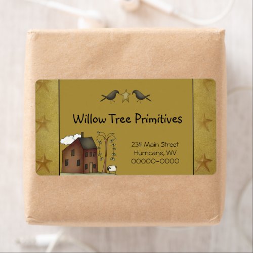 Rustic Primitive Country Saltbox House and Stars  Label