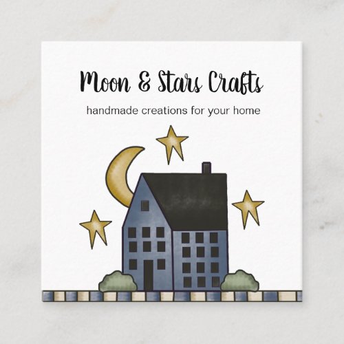 Rustic Primitive Country Saltbox House Moon Stars Square Business Card